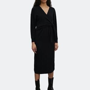 EDITED black wrap mid length dress NWT